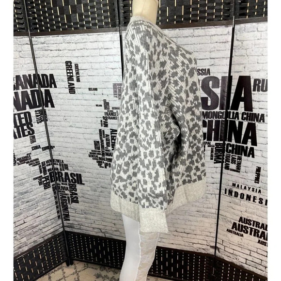 Old Navy Plus 3X Gray-Beige Animal Print Crew Neck Long Raglan Sleeve Sweater - Picture 4 of 6